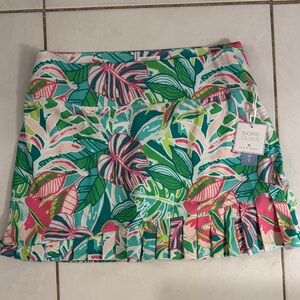 Sigrid Olsen Tropical Leaf Print Mini Skirt - Pink & Green